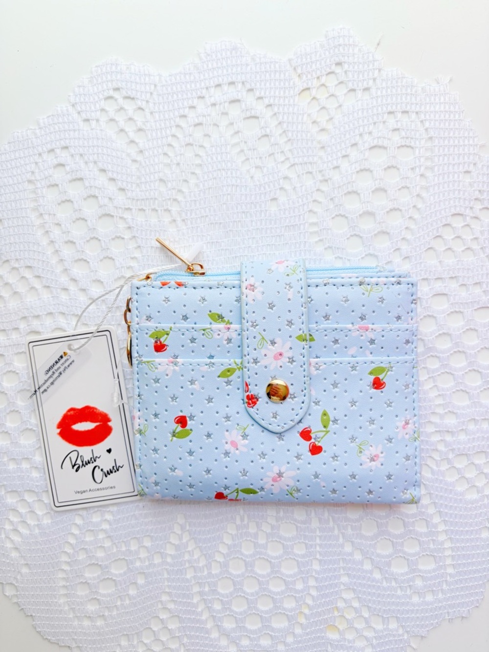 Light Blue Cherry Heart Wallet & Keyring 🍒✨